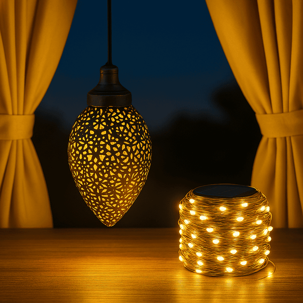 Lanterne solaire à motif ajouré – À poser ou suspendre, lumière douce & projections décoratives – Guirlande incluse | Nocta Solis™ - NoctaSolis