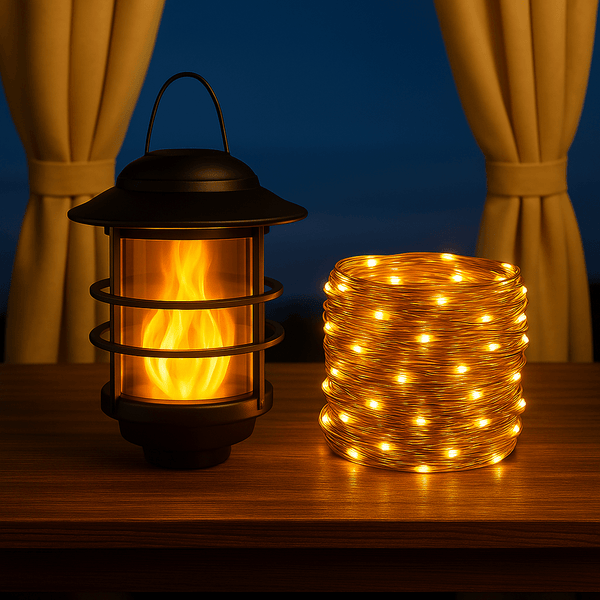 Lanterne solaire à suspendre ou à poser effet bougie – Ambiance chaleureuse et sans flamme pour jardin ou terrasse + Guirlande solaire incluse | Nocta Solis™ - NoctaSolis