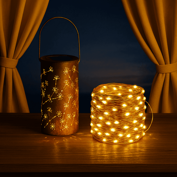 Lanterne solaire suspendue en fer – Design contemporain, lumière blanc chaud – Guirlande incluse | Nocta Solis™ - NoctaSolis